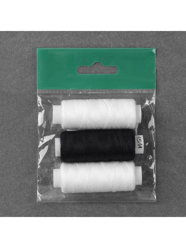 Набор ниток 45ЛЛ, 150 м, 3 шт, цвет чёрный/белый