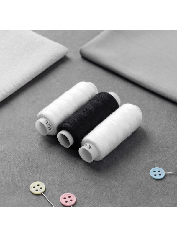 Набор ниток 45ЛЛ, 150 м, 3 шт, цвет чёрный/белый