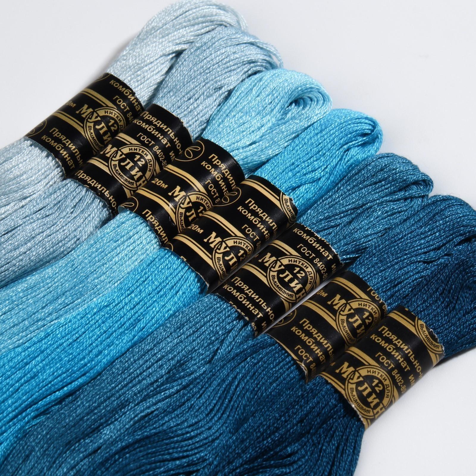 Набор ниток мулине «Цветик-Семицветик», 10 ± 1 м, 7 шт, цвет синий спектр