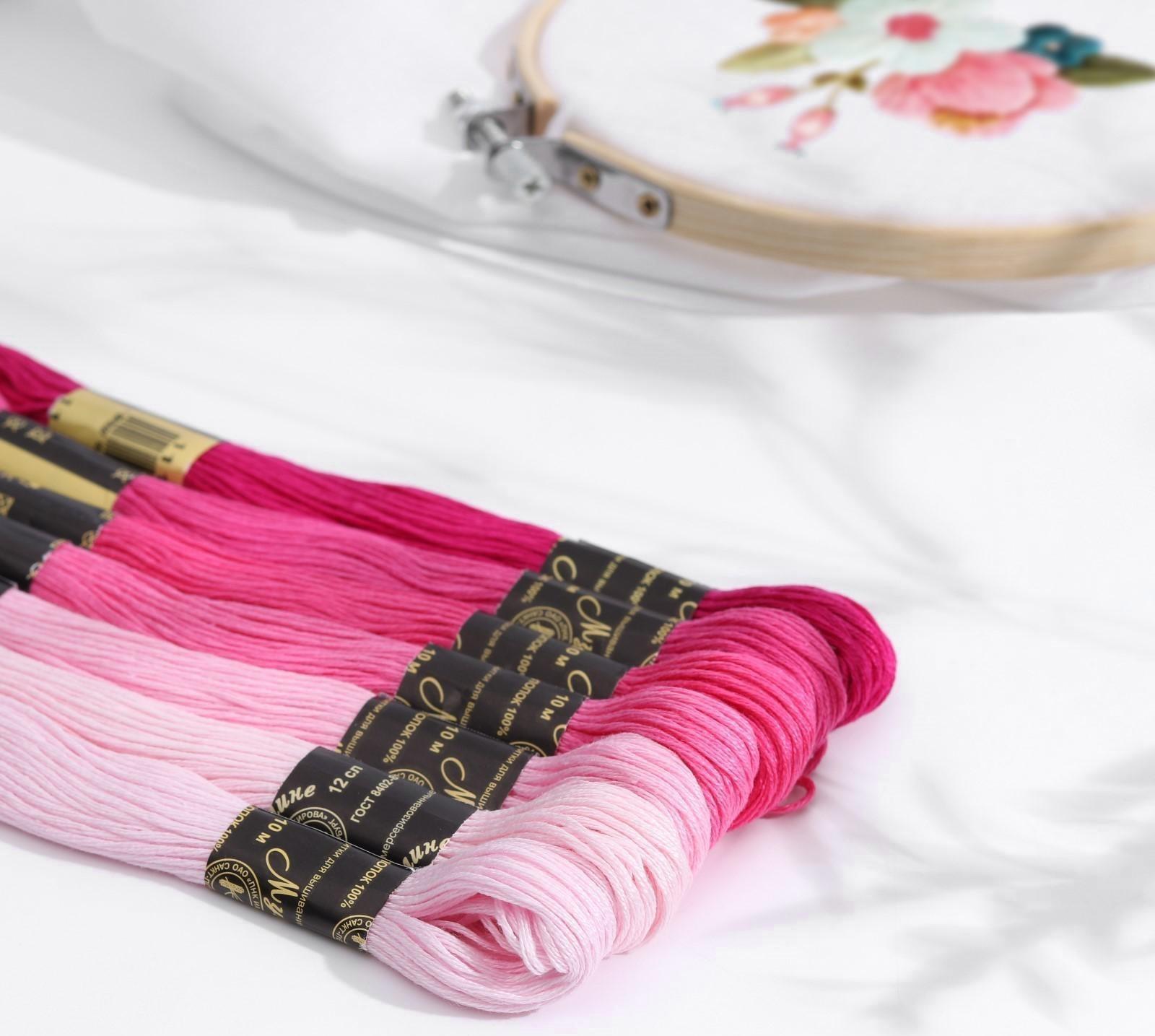 Набор ниток мулине «Цветик-Семицветик», 10 ± 1 м, 7 шт, цвет розовый спектр