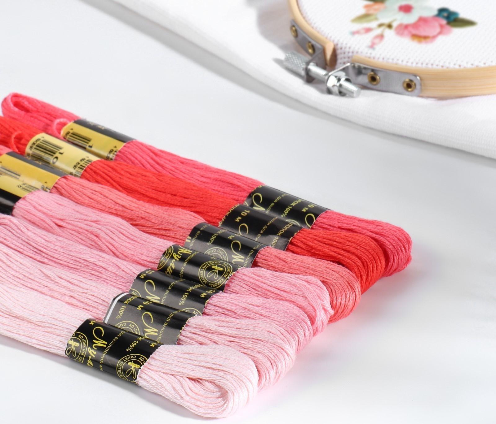 Набор ниток мулине «Цветик-Семицветик», 10 ± 1 м, 7 шт, цвет розовый спектр