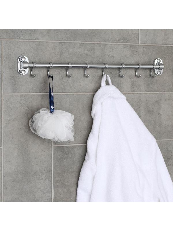 Крючок настенный на планке, двигающийся, Accoona A166-8, 8 шт, цвет хром