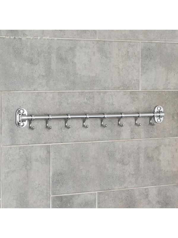 Крючок настенный на планке, двигающийся, Accoona A166-8, 8 шт, цвет хром