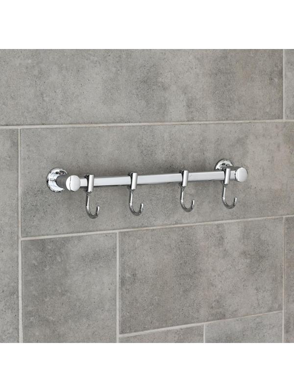 Крючок настенный на планке, двигающийся, Accoona A163-4, 4 шт, цвет хром