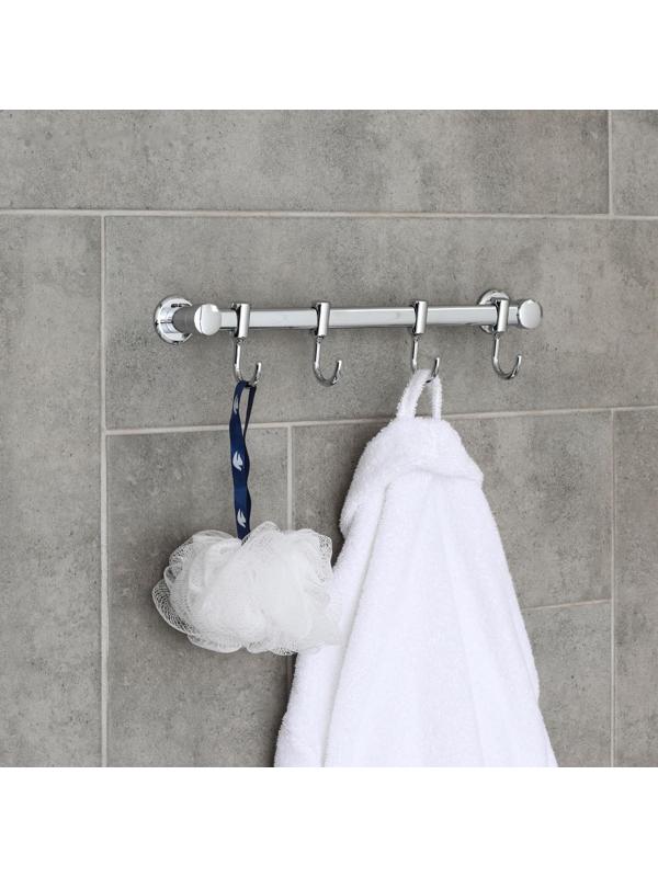 Крючок настенный на планке, двигающийся, Accoona A163-4, 4 шт, цвет хром