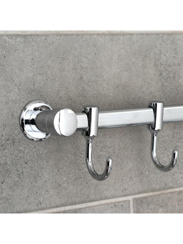 Крючок настенный на планке, двигающийся, Accoona A163-4, 4 шт, цвет хром