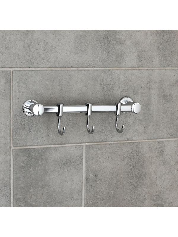 Крючок настенный на планке, двигающийся, Accoona A163-3, 3 шт, цвет хром