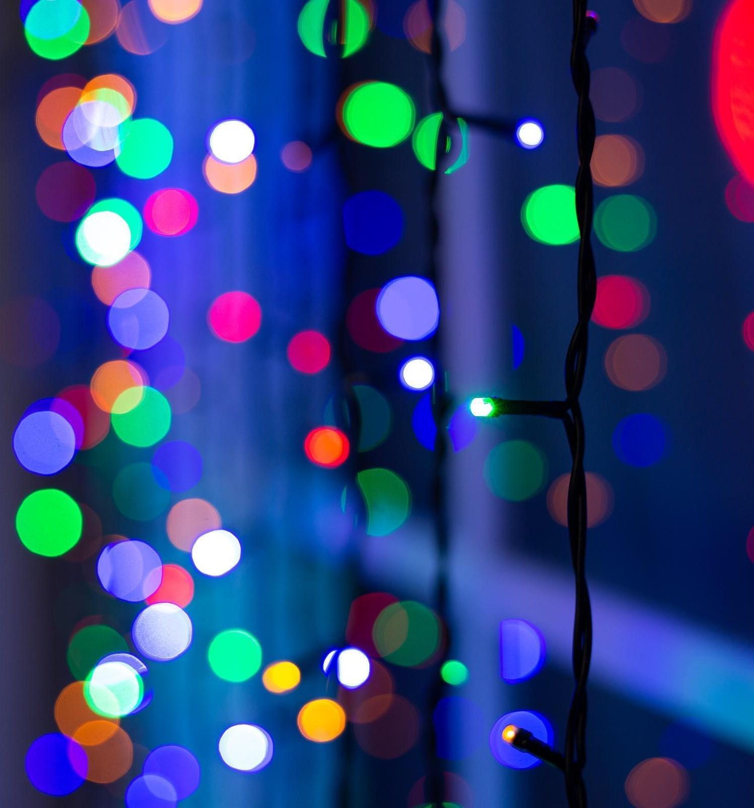 Гирлянда «Занавес» 2 × 6 м, IP44, УМС, тёмная нить, 1440 LED, свечение мульти, 220 В