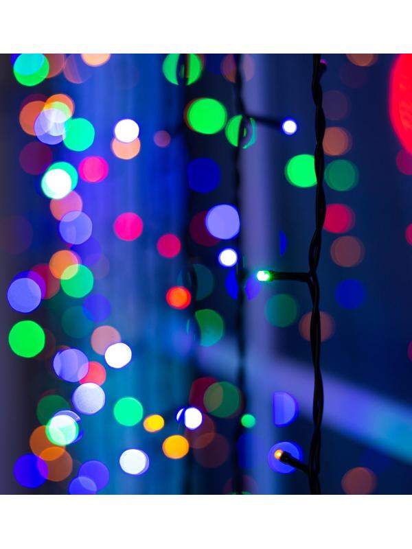 Гирлянда «Занавес» 2 × 6 м, IP44, УМС, тёмная нить, 1440 LED, свечение мульти, 220 В