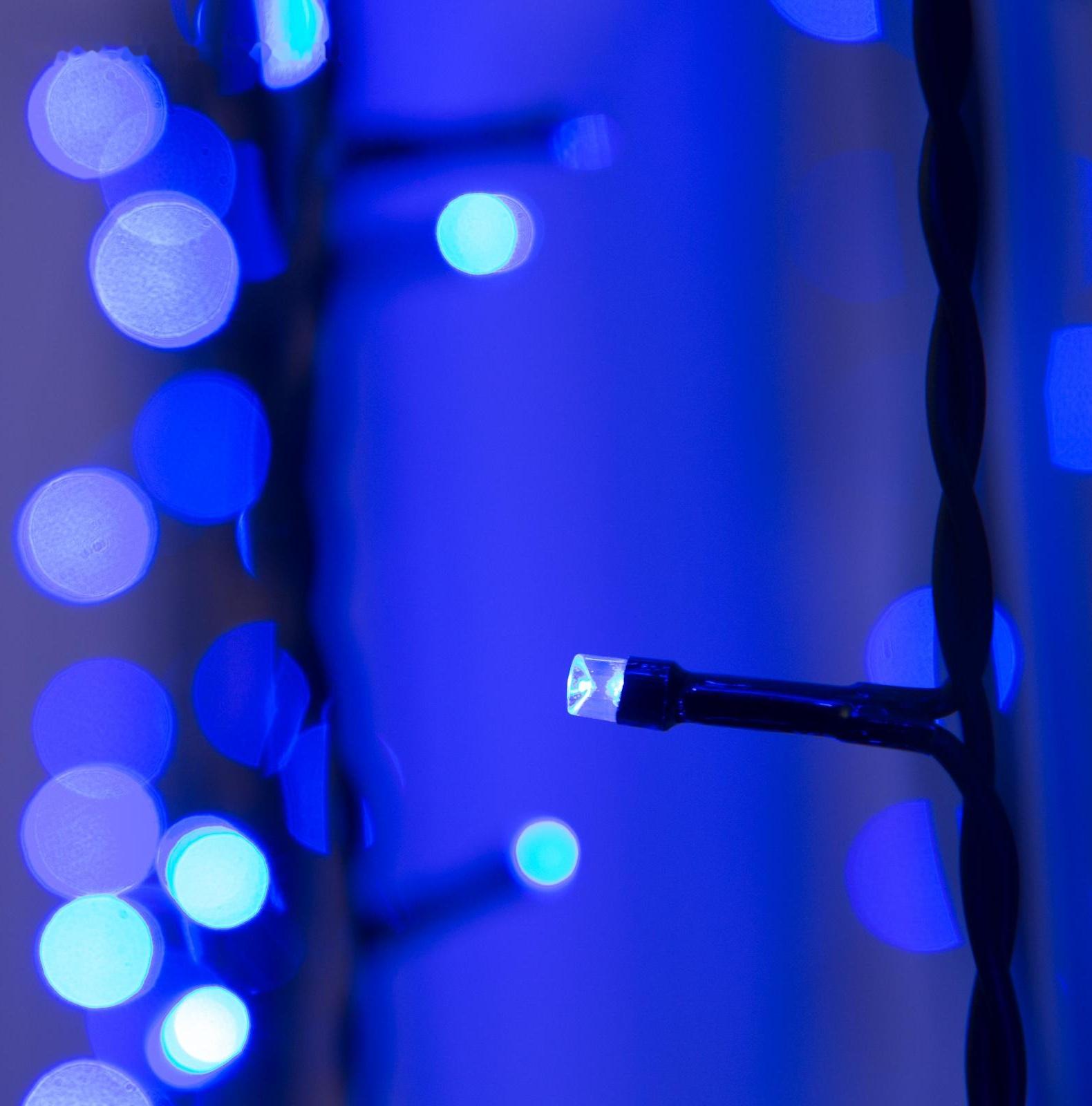 Гирлянда «Занавес» 2 × 6 м, IP44, УМС, тёмная нить, 1440 LED, свечение синее, 220 В