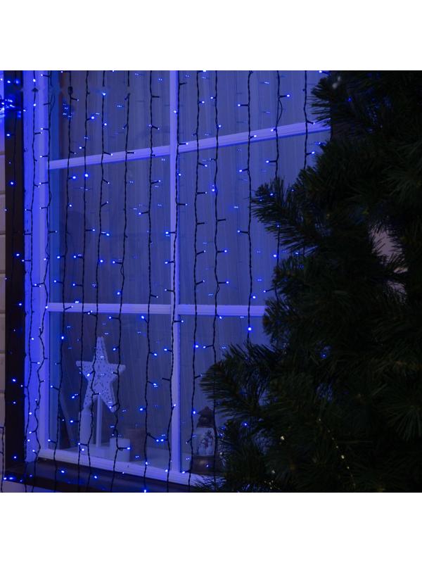 Гирлянда «Занавес» 2 × 6 м, IP44, УМС, тёмная нить, 1440 LED, свечение синее, 220 В