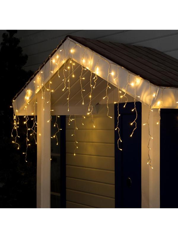 Гирлянда «Бахрома» 3 × 0.6 м, IP44, УМС, прозрачная нить, 160 LED, свечение тёплое белое, 220 В