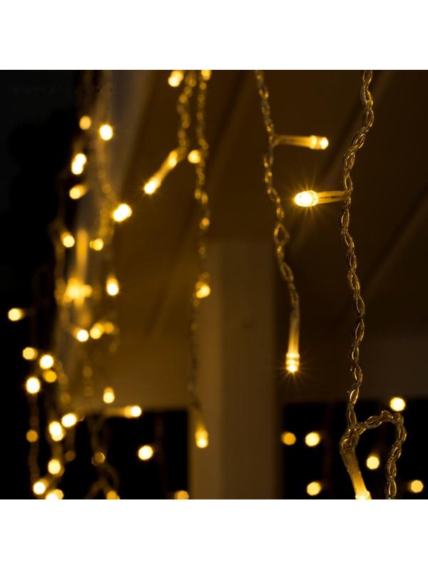 Гирлянда «Бахрома» 3 × 0.6 м, IP44, УМС, прозрачная нить, 160 LED, свечение тёплое белое, 220 В