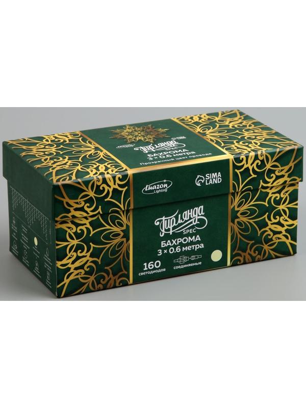 Гирлянда «Бахрома» 3 × 0.6 м, IP44, УМС, прозрачная нить, 160 LED, свечение тёплое белое, 220 В