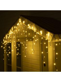 Гирлянда «Бахрома» 3 × 0.6 м, IP44, УМС, тёмная нить, 160 LED, свечение тёплое белое, 220 В