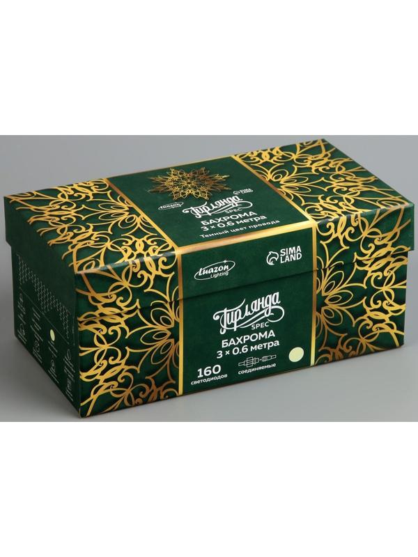 Гирлянда «Бахрома» 3 × 0.6 м, IP44, УМС, тёмная нить, 160 LED, свечение тёплое белое, 220 В