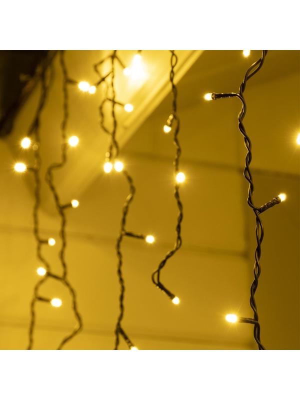 Гирлянда «Бахрома» 3 × 0.6 м, IP44, УМС, тёмная нить, 160 LED, свечение тёплое белое, 220 В