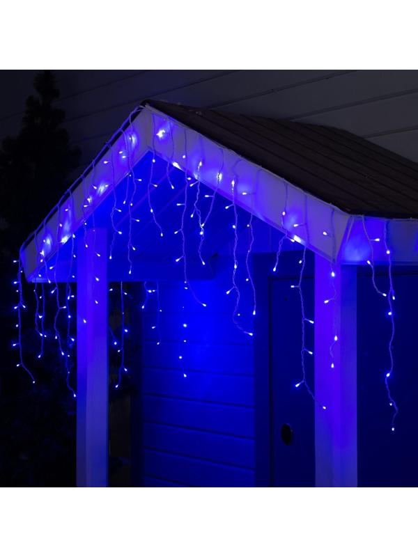Гирлянда «Бахрома» 3 × 0.6 м, IP44, УМС, белая нить, 160 LED, свечение синее, 220 В