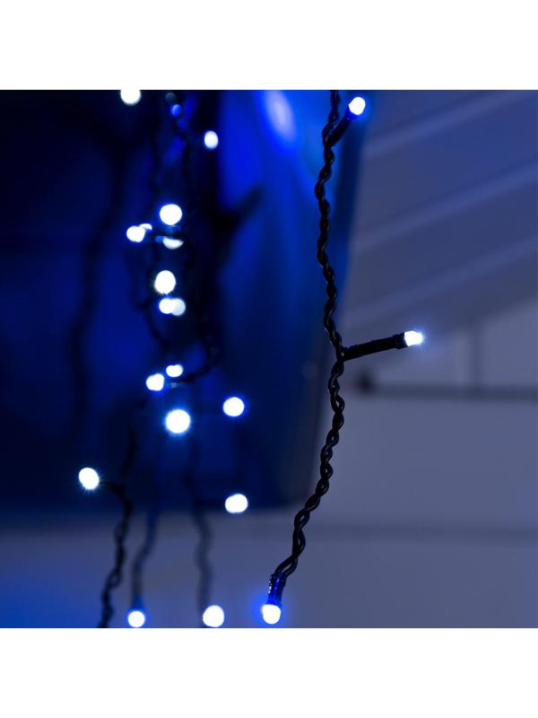 Гирлянда «Бахрома» 3 × 0.6 м, IP44, УМС, тёмная нить, 160 LED, свечение бело-синее, мигание, 220 В