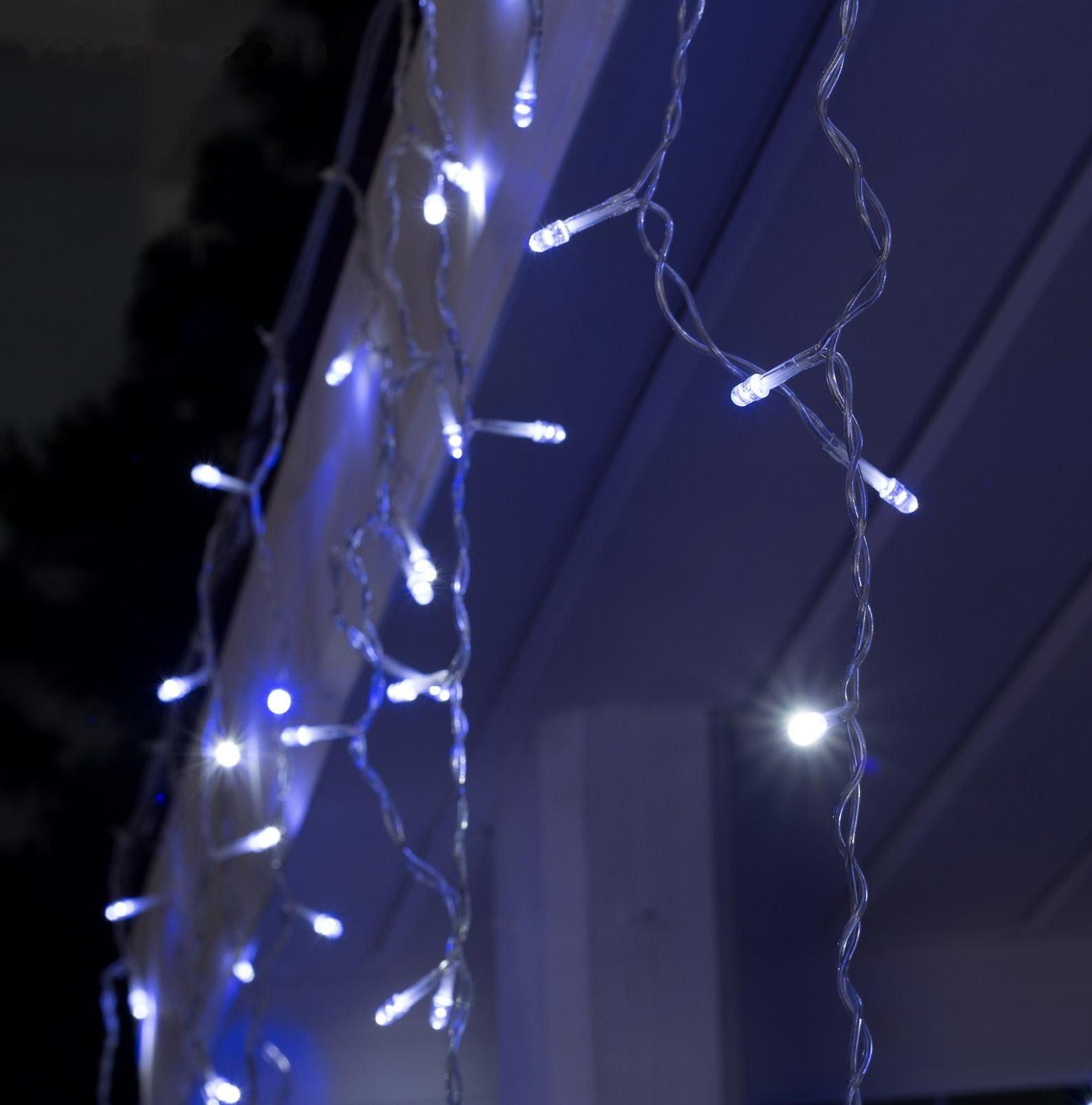 Гирлянда «Бахрома» 3 × 0.6 м, IP44, УМС, прозрачная нить, 160 LED, свечение бело-синее, мигание, 220 В