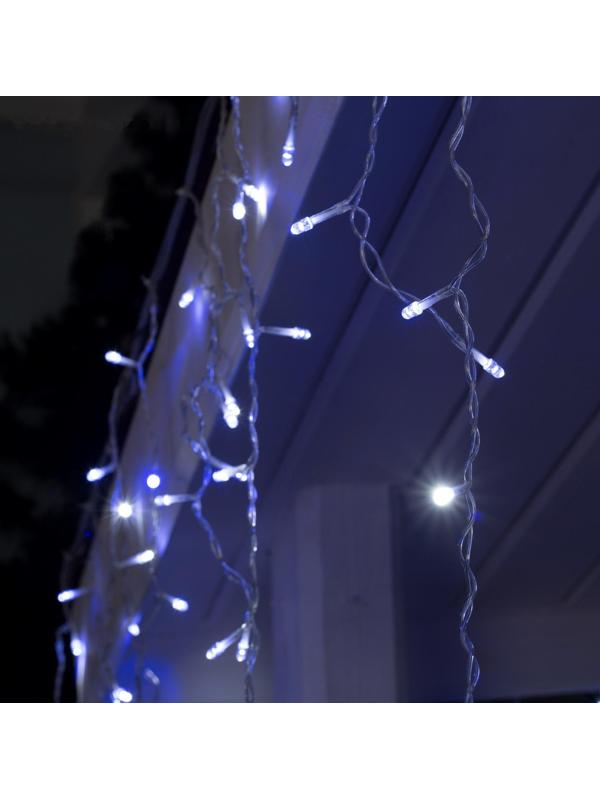 Гирлянда «Бахрома» 3 × 0.6 м, IP44, УМС, прозрачная нить, 160 LED, свечение бело-синее, мигание, 220 В