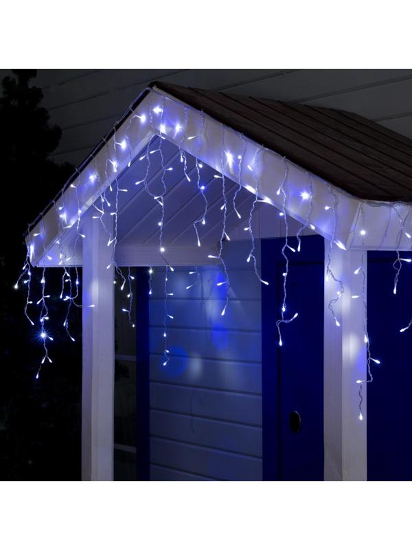 Гирлянда «Бахрома» 3 × 0.6 м, IP44, УМС, прозрачная нить, 160 LED, свечение бело-синее, мигание, 220 В
