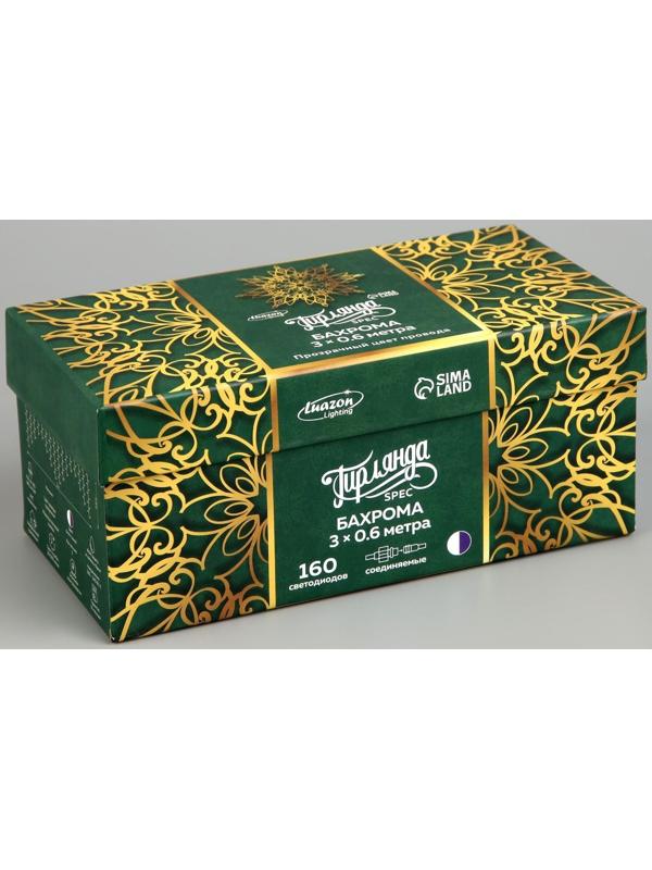 Гирлянда «Бахрома» 3 × 0.6 м, IP44, УМС, прозрачная нить, 160 LED, свечение бело-синее, мигание, 220 В