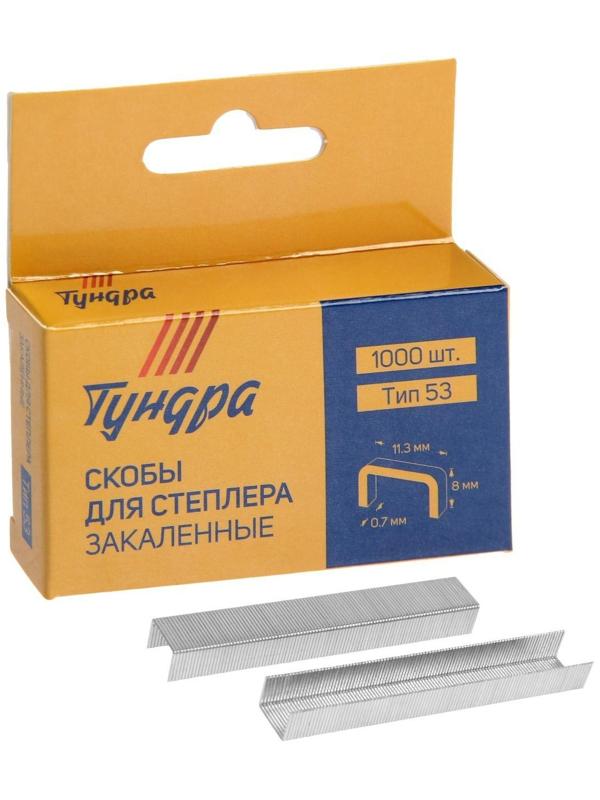 Скобы для мебельного  степлера ТУНДРА закалённые, тип 53, (11.3 х 0.7 мм), 8 мм (1000 шт.)