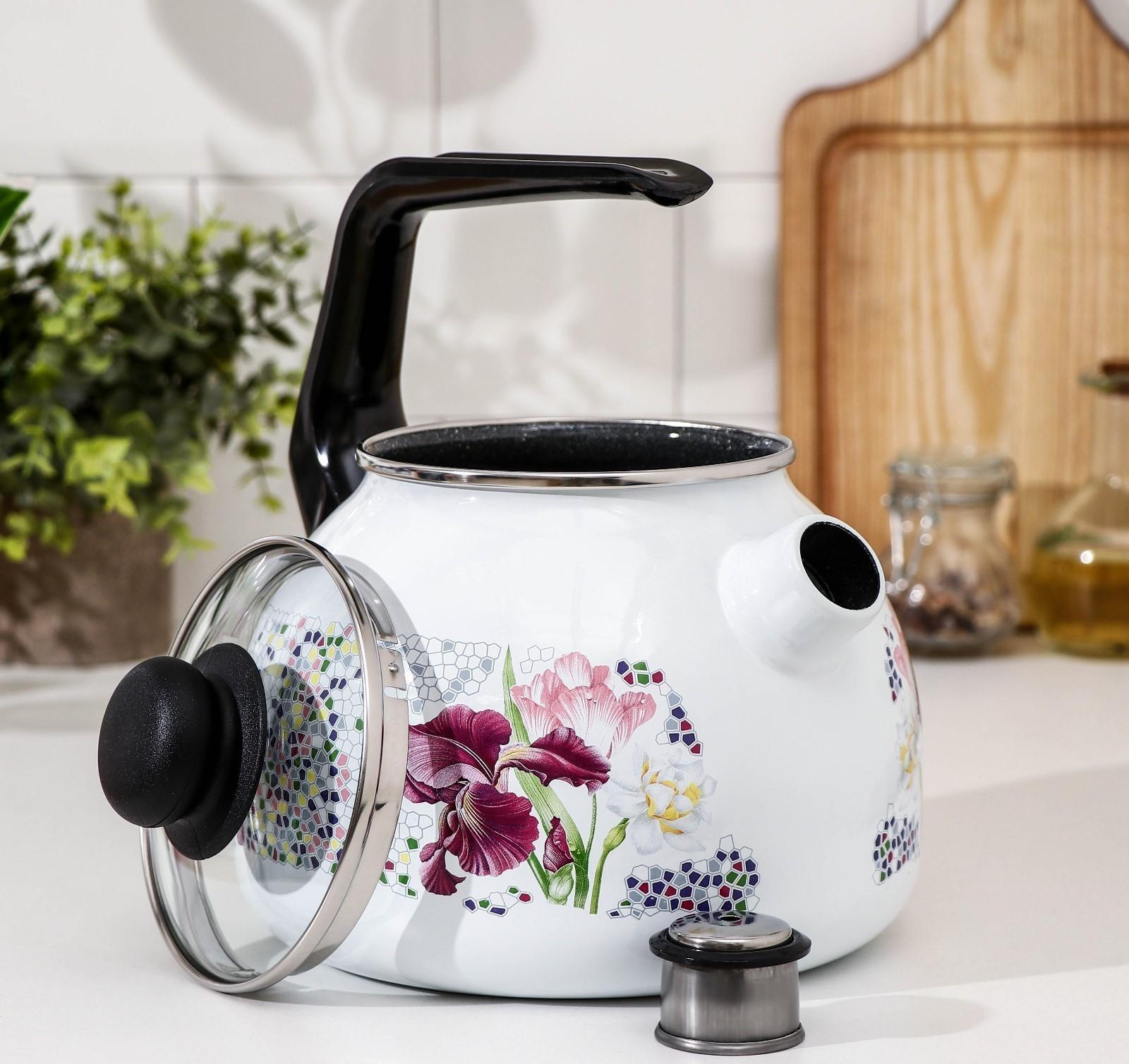 Чайник со свистком «Мозаика», 3 л, фиксированная ручка, цвет белый