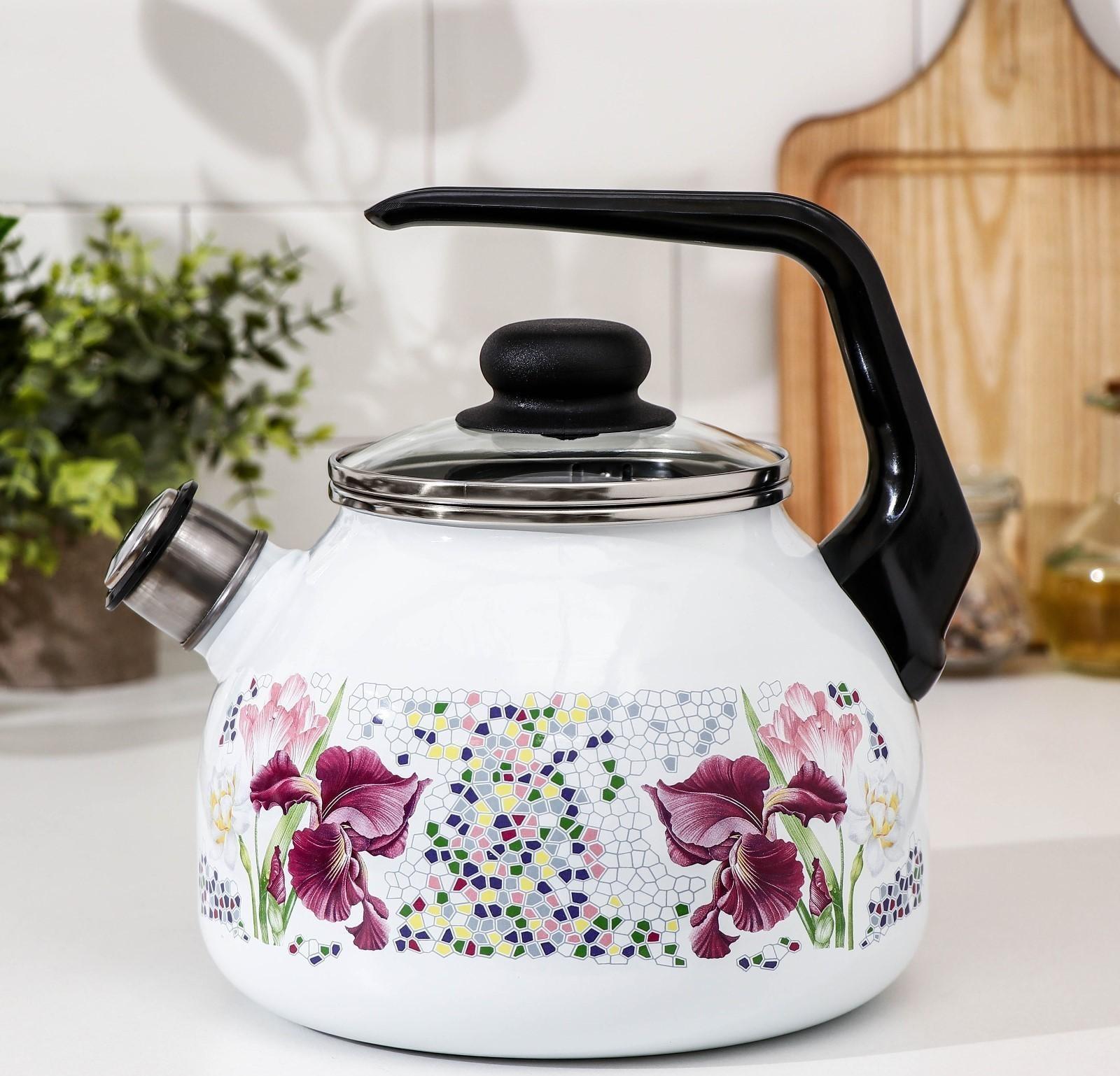 Чайник со свистком «Мозаика», 3 л, фиксированная ручка, цвет белый