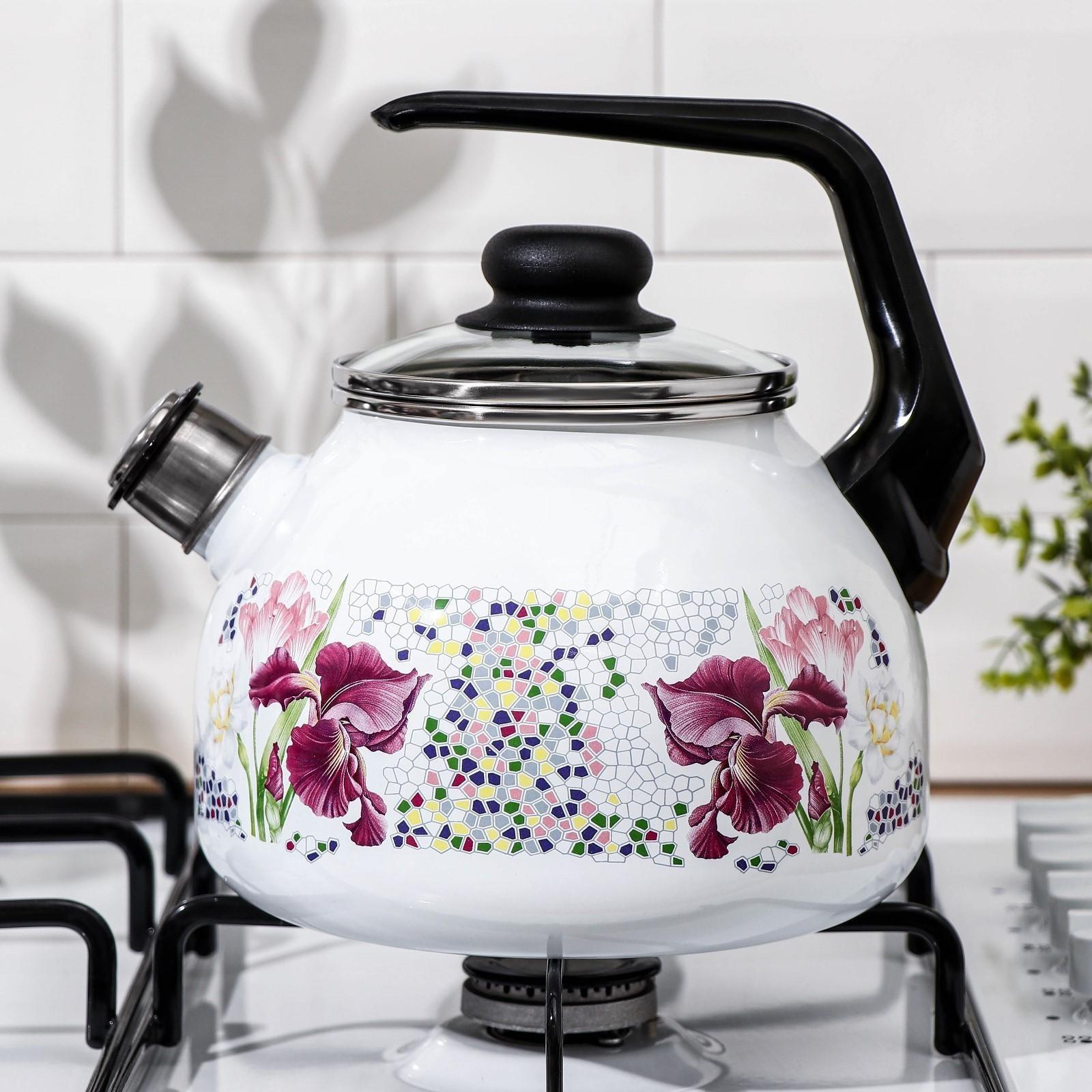 Чайник со свистком «Мозаика», 3 л, фиксированная ручка, цвет белый