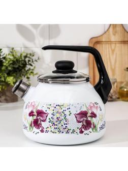 Чайник со свистком «Мозаика», 3 л, фиксированная ручка, цвет белый