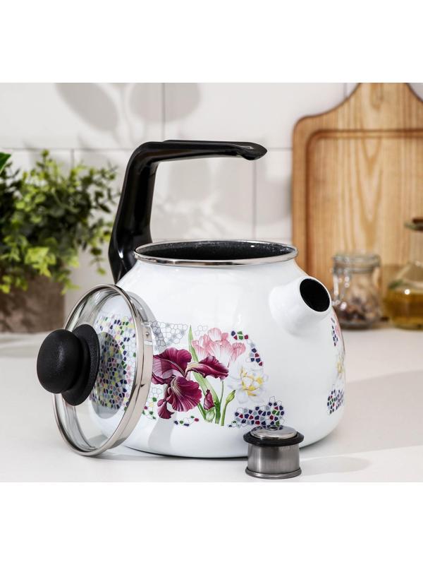 Чайник со свистком «Мозаика», 3 л, фиксированная ручка, цвет белый