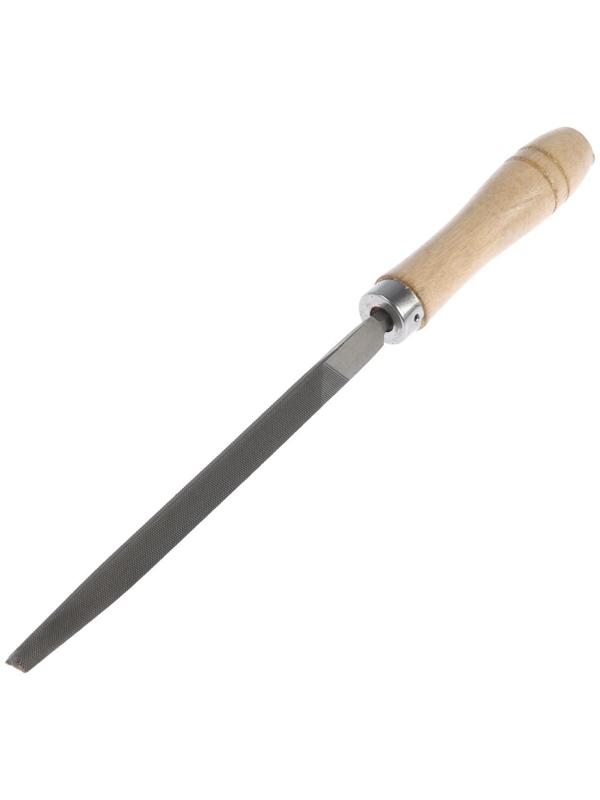 Напильник ТУНДРА, трехгранный, сталь У10, деревянная рукоятка, №2, 150 мм