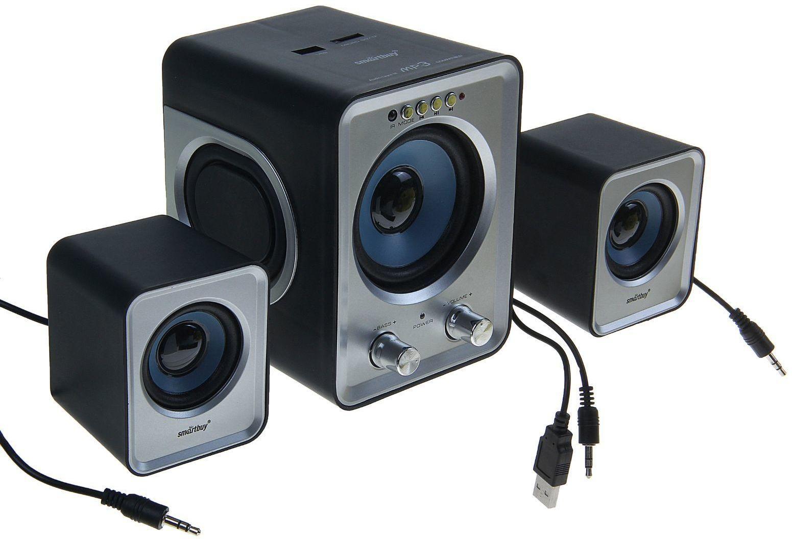 Компьютерные колонки 2.1 SmartBuy BUZZ SBA-2600, 2х1 Вт+3 Вт, MP3, FM, ПДУ, USB, черно-серые