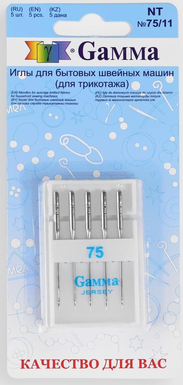 Иглы для бытовых швейных машин, для трикотажа, №75/11, 5 шт, NT