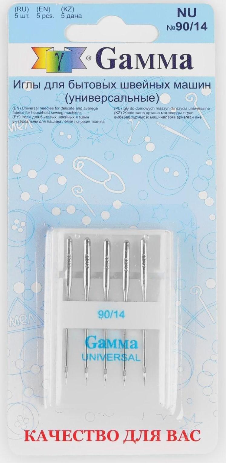 Иглы для бытовых швейных машин, универсальные, №90, 5 шт, NU