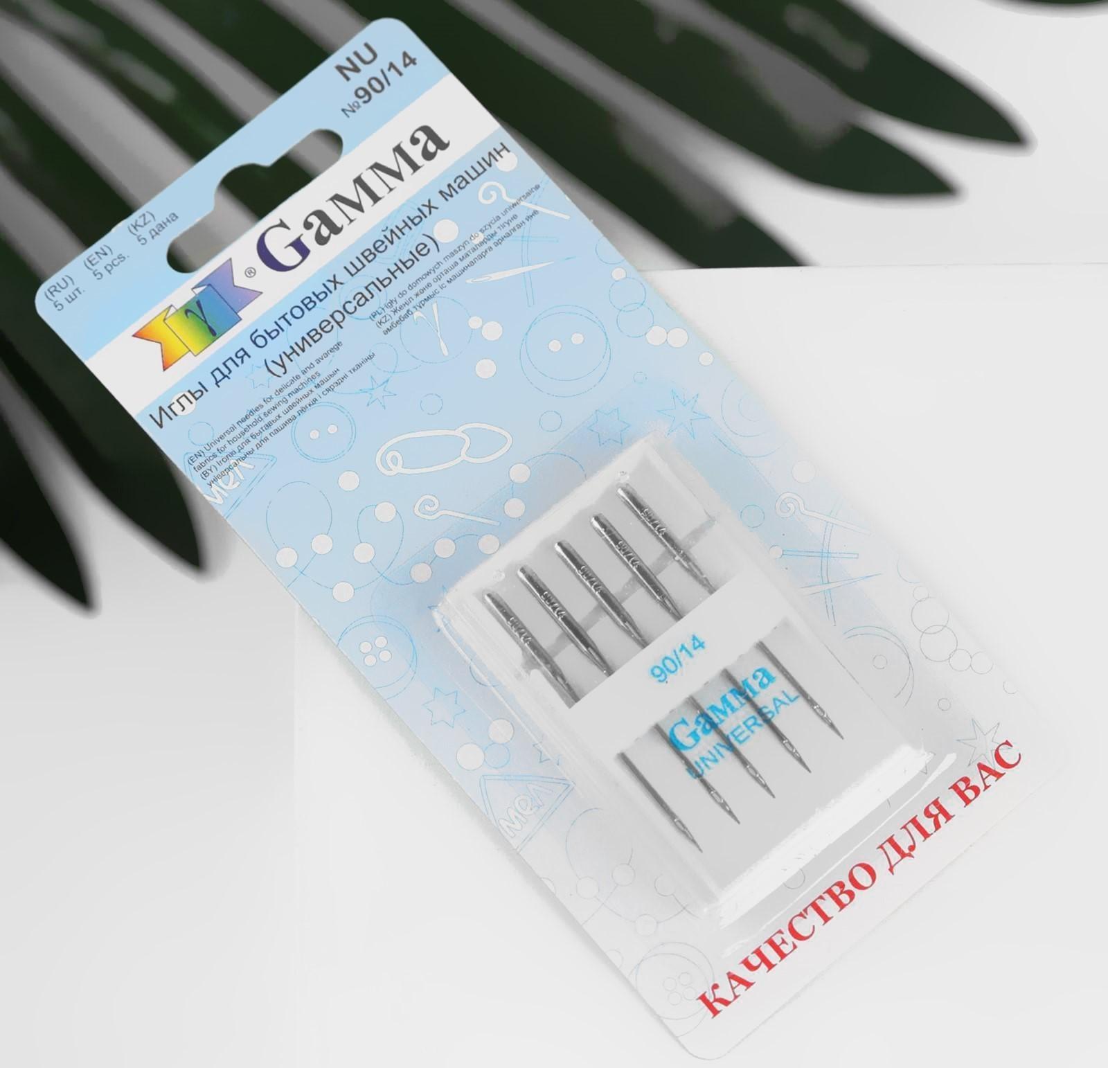 Иглы для бытовых швейных машин, универсальные, №90, 5 шт, NU