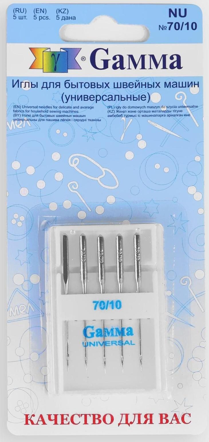 Иглы для бытовых швейных машин, универсальные, №70, 5 шт, NU