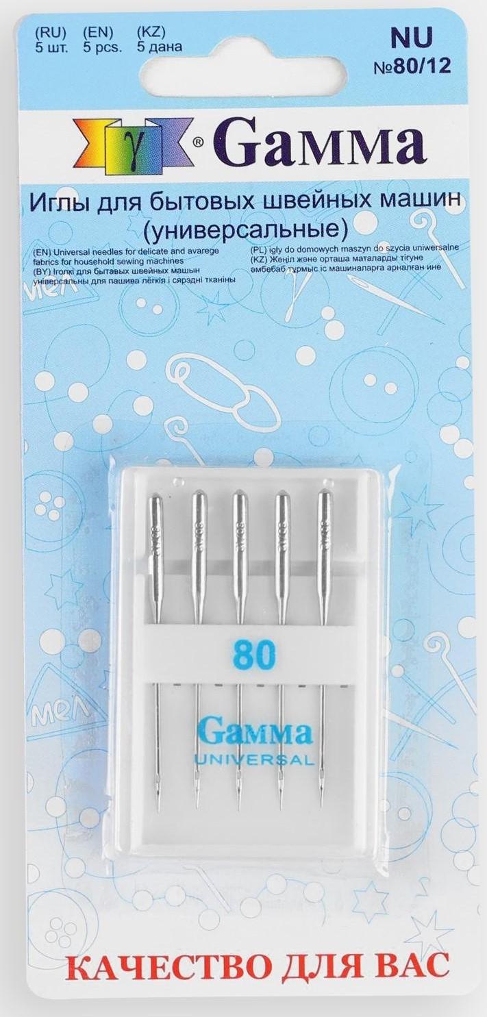 Иглы для бытовых швейных машин, универсальные, №80, 5 шт, NU