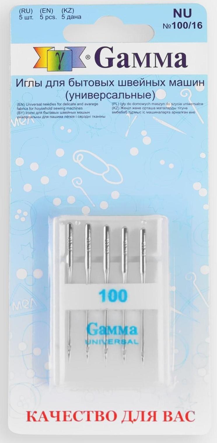 Иглы для бытовых швейных машин, универсальные, №100, 5 шт, NU