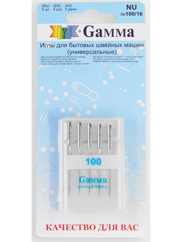 Иглы для бытовых швейных машин, универсальные, №100, 5 шт, NU
