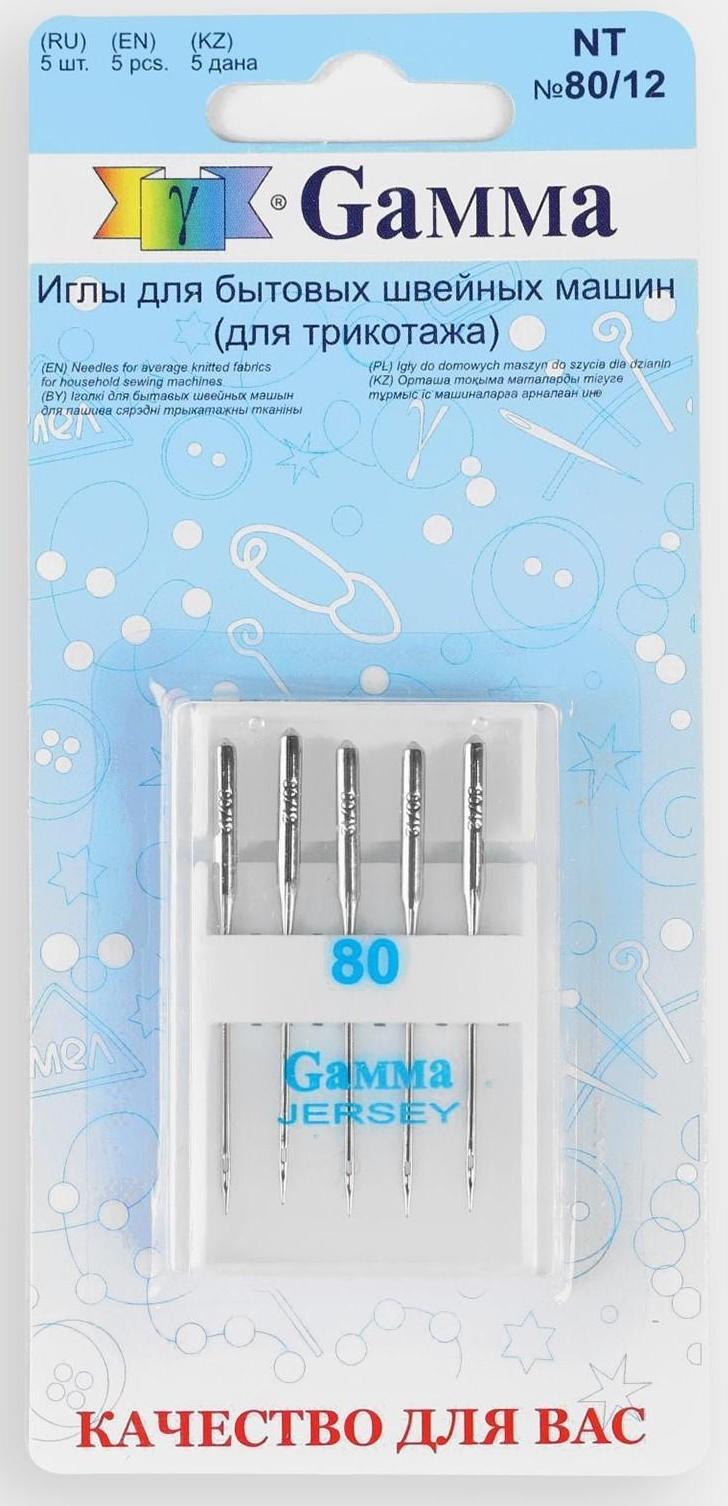 Иглы для бытовых швейных машин, для трикотажа, №80/12, 5 шт, NT