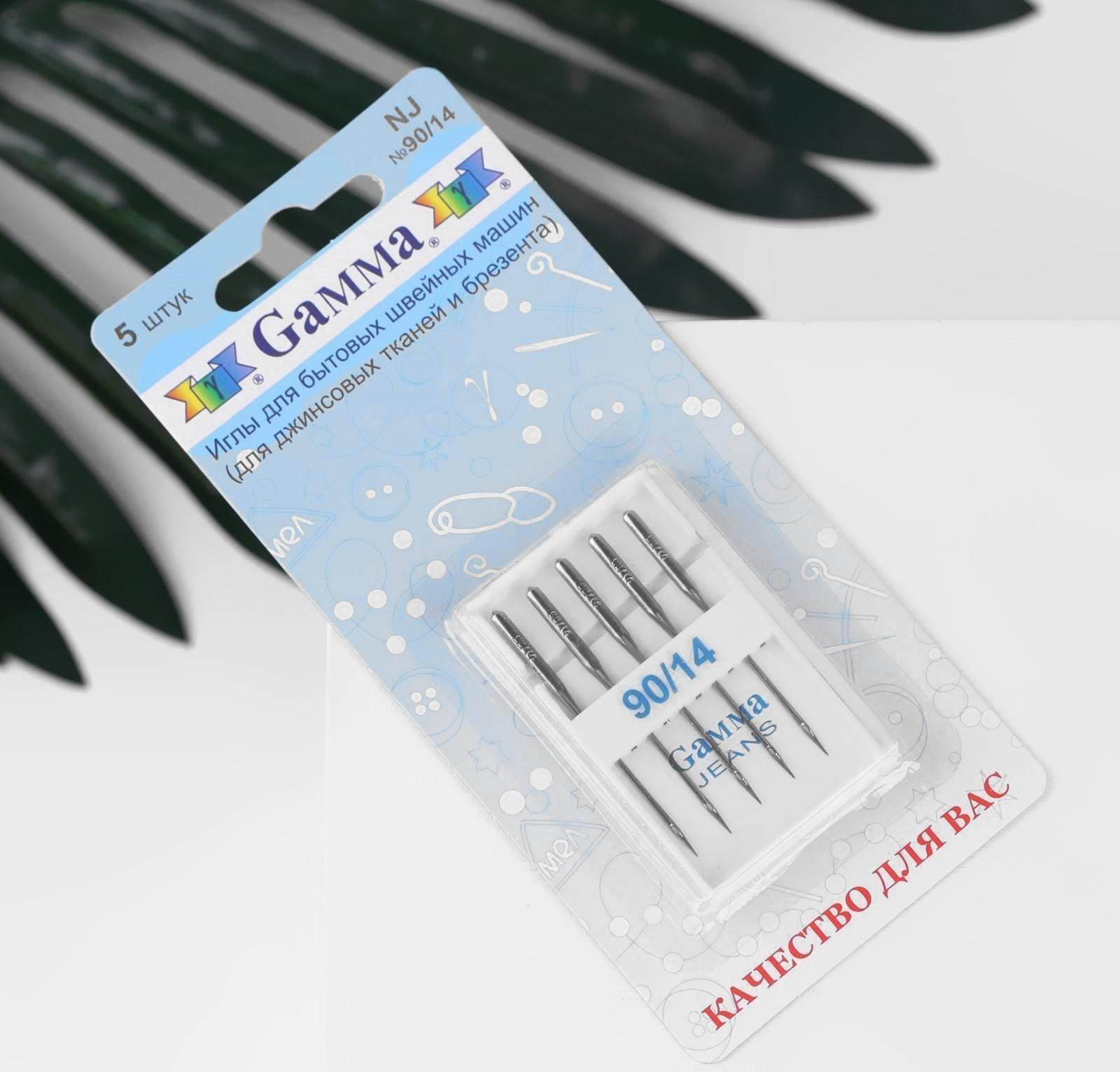 Иглы для бытовых швейных машин, для джинсовых тканей и брезента, №90/14, 5 шт, NJ