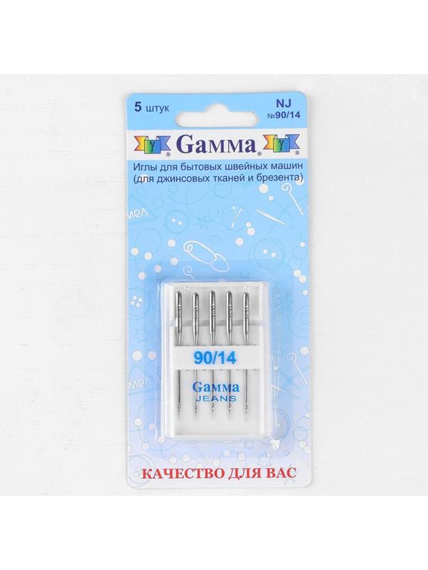 Иглы для бытовых швейных машин, для джинсовых тканей и брезента, №90/14, 5 шт, NJ