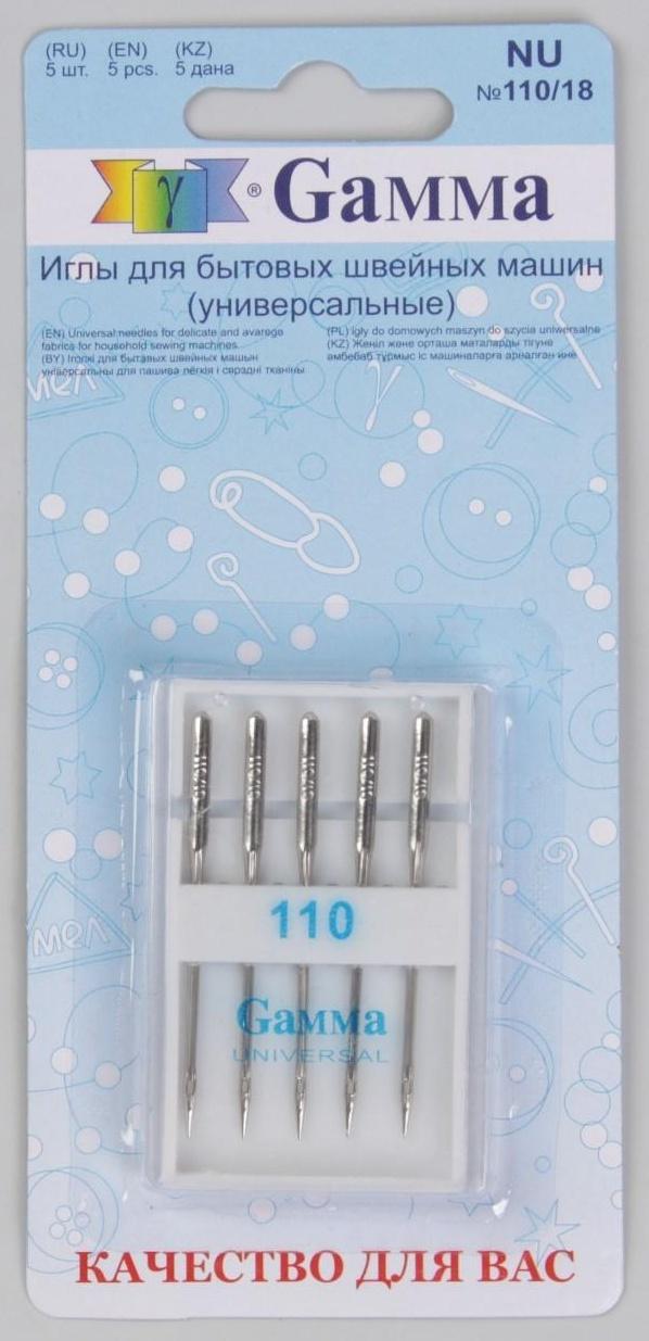 Иглы для бытовых швейных машин, универсальные, №110, 5 шт, NU
