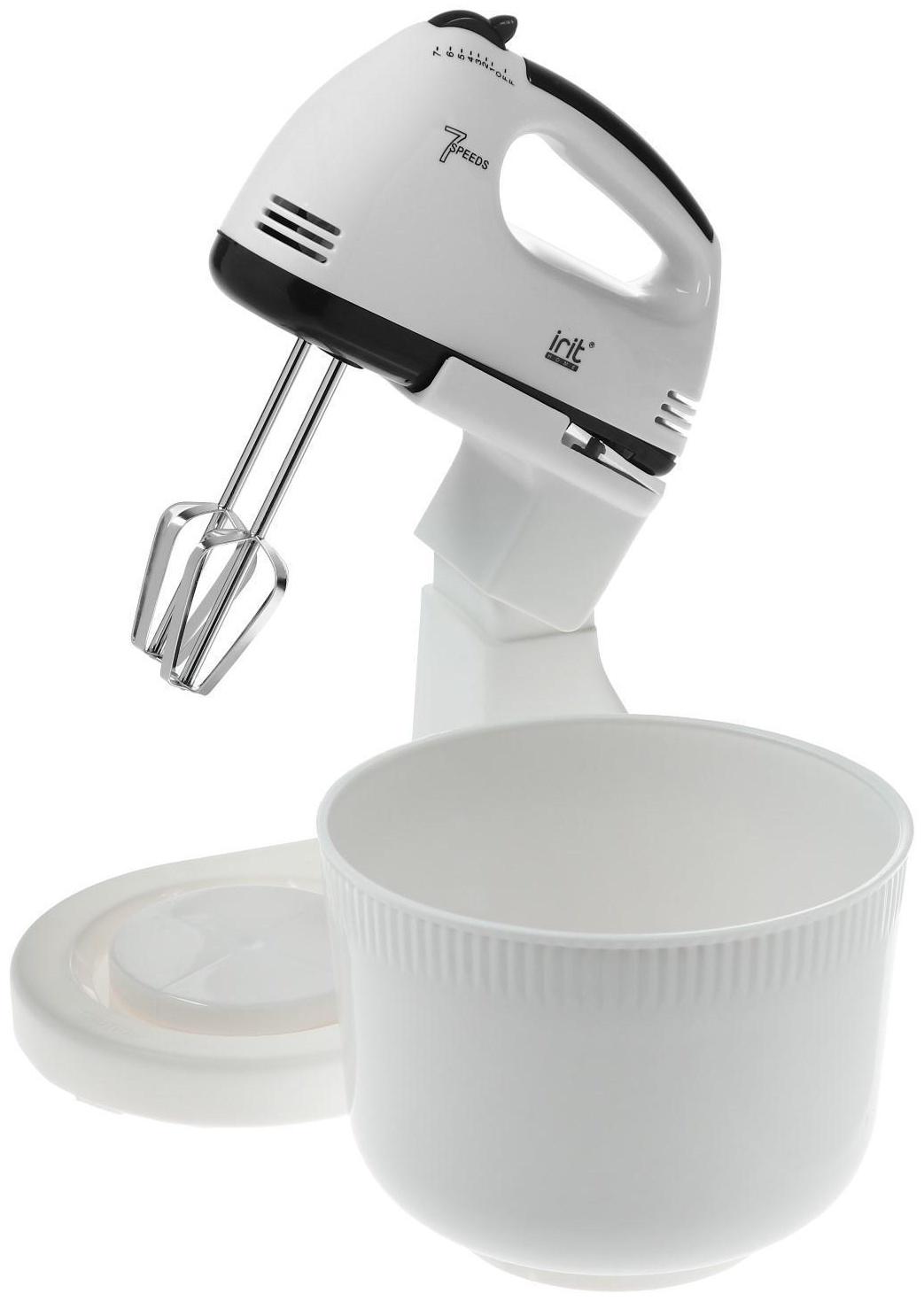 Миксер Irit IR-5434, стационарный, 150 Вт, 2 л, 7 скоростей, 2 насадки, белый