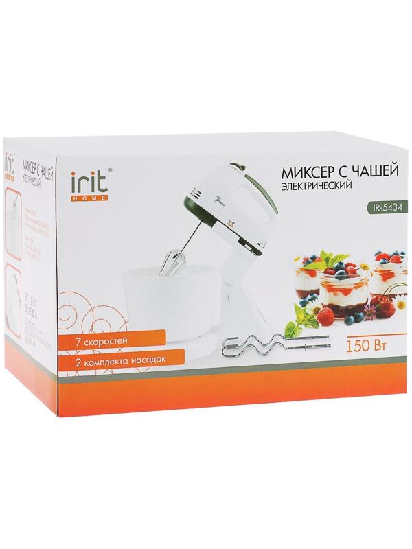 Миксер Irit IR-5434, стационарный, 150 Вт, 2 л, 7 скоростей, 2 насадки, белый