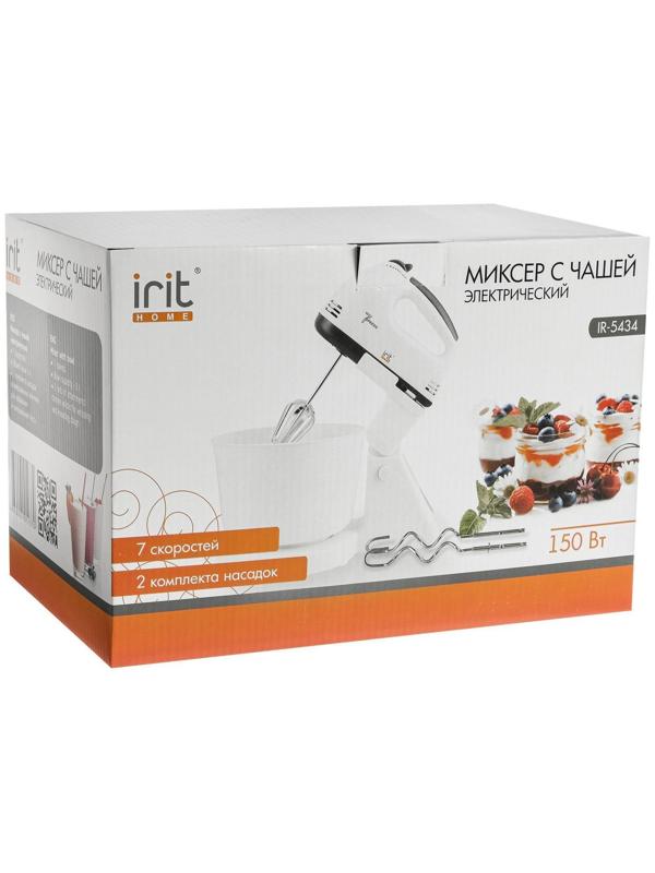 Миксер Irit IR-5434, стационарный, 150 Вт, 2 л, 7 скоростей, 2 насадки, белый