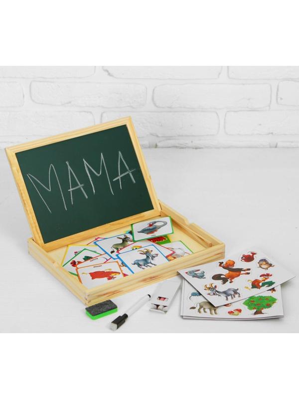 Конструктор магнитный «Ферма» в дер. коробке + набор игровых карточек, мел маркер